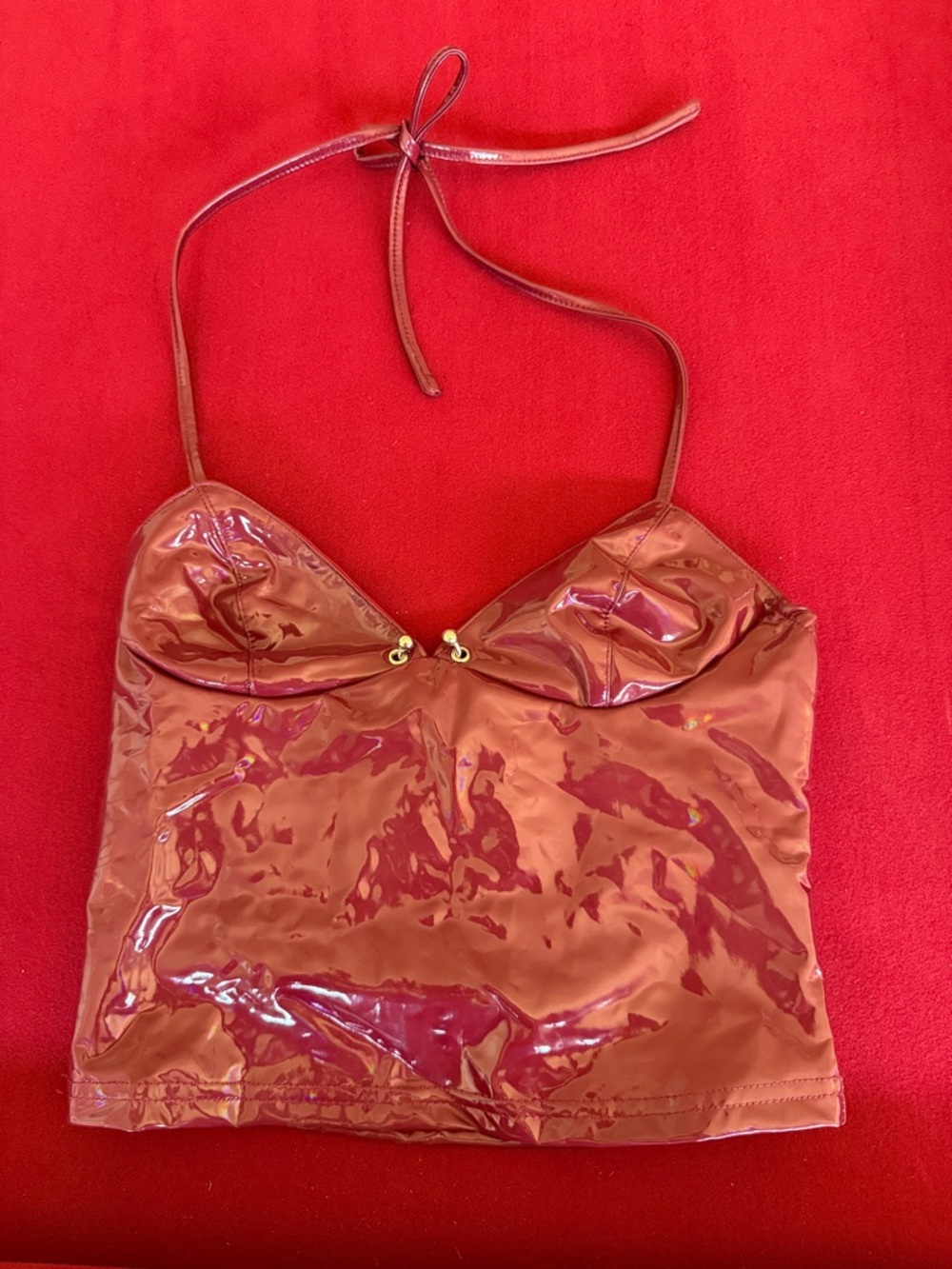 Burgundy Patent Halter Cami Top